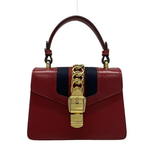 Auth GUCCI Sylvie 470270 Red Leather Handbag - Picture 1 of 15